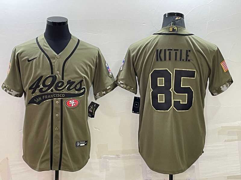 Men%27s San Francisco 49ers #85 George Kittle 2022 Olive Salute to Service Cool Base Stitched Baseball Jersey